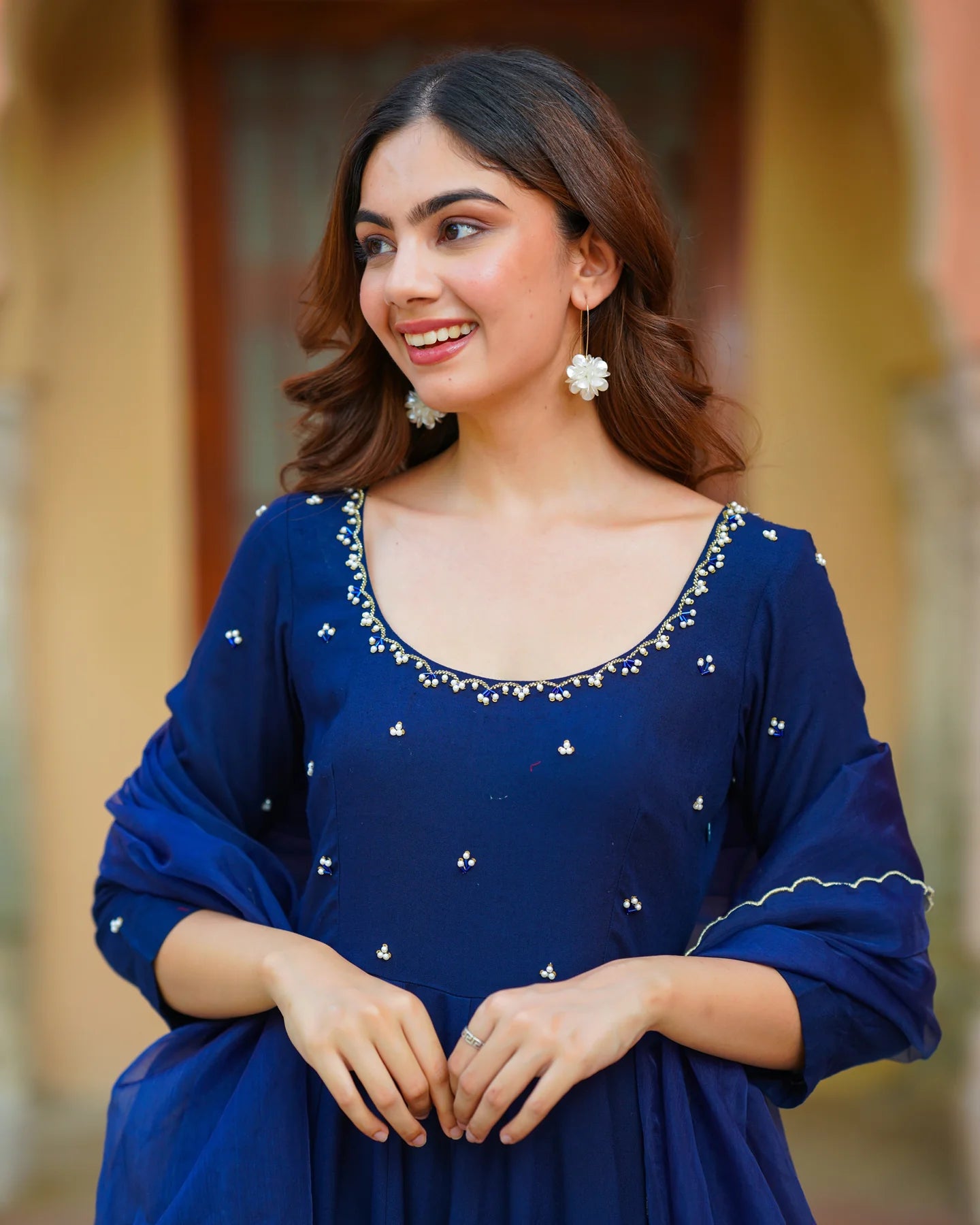 Sophisticated Women’s Blue Kalidaar Suit Set with Classic Charm