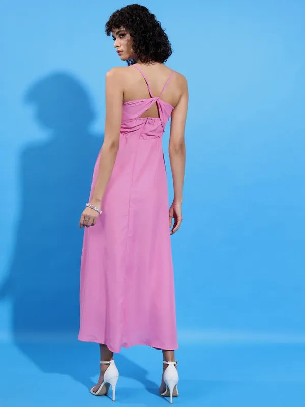 Pink Solid Wrap Dress Women’s Outfit Perfect for Office, Outings, and Special Events
