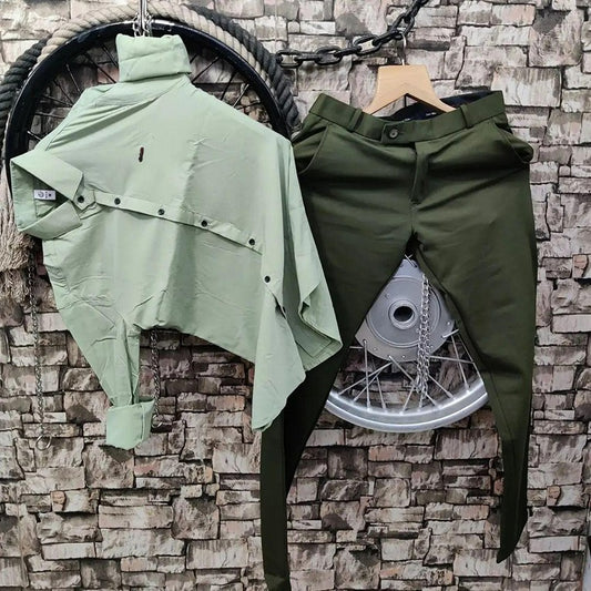 Sleek and Trendy Green Lycra Pant and Shirt Combo for Men Offering Comfort and Style