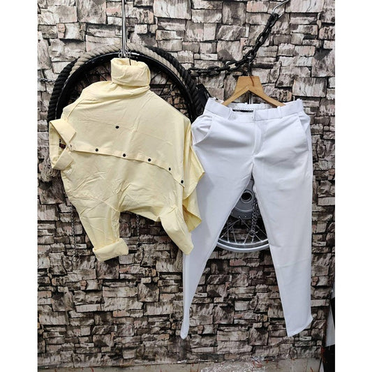 Lycra Pant Shirt Combo for Men Yellow White Everyday Wear