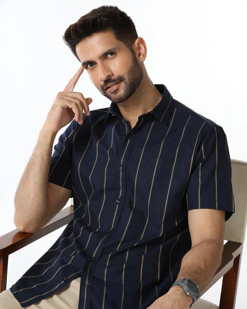 Soft Cotton Half Sleeve Stripe Shirt for Men Ideal for Office and Weekend Wear