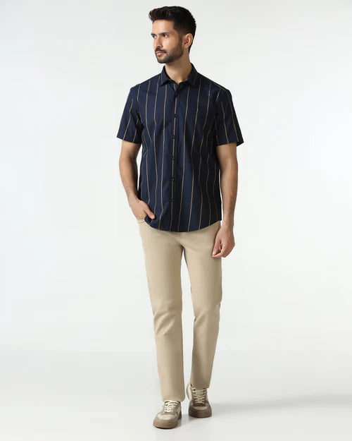 Soft Cotton Half Sleeve Stripe Shirt for Men Ideal for Office and Weekend Wear