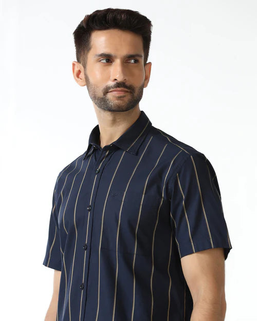 Soft Cotton Half Sleeve Stripe Shirt for Men Ideal for Office and Weekend Wear