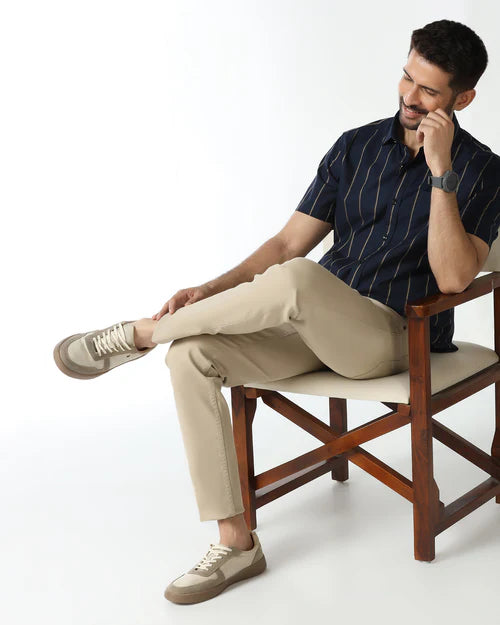 Soft Cotton Half Sleeve Stripe Shirt for Men Ideal for Office and Weekend Wear