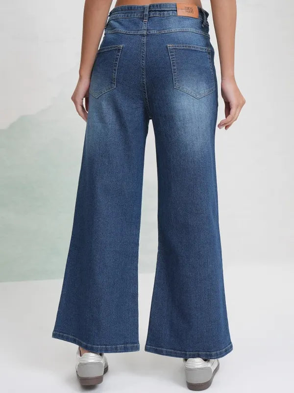 Blue Wide Leg Denim Jeans for Women Comfortable Stretchable Everyday Trousers