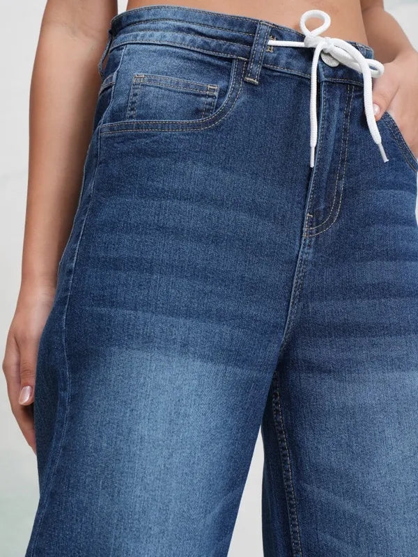 Blue Wide Leg Denim Jeans for Women Comfortable Stretchable Everyday Trousers