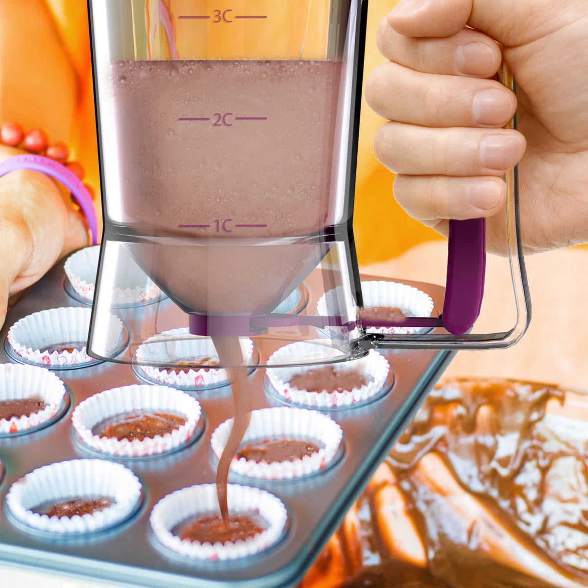 Squeeze Handle Batter Dispenser for Perfect Pancakes Waffles Cupcakes and Muffins