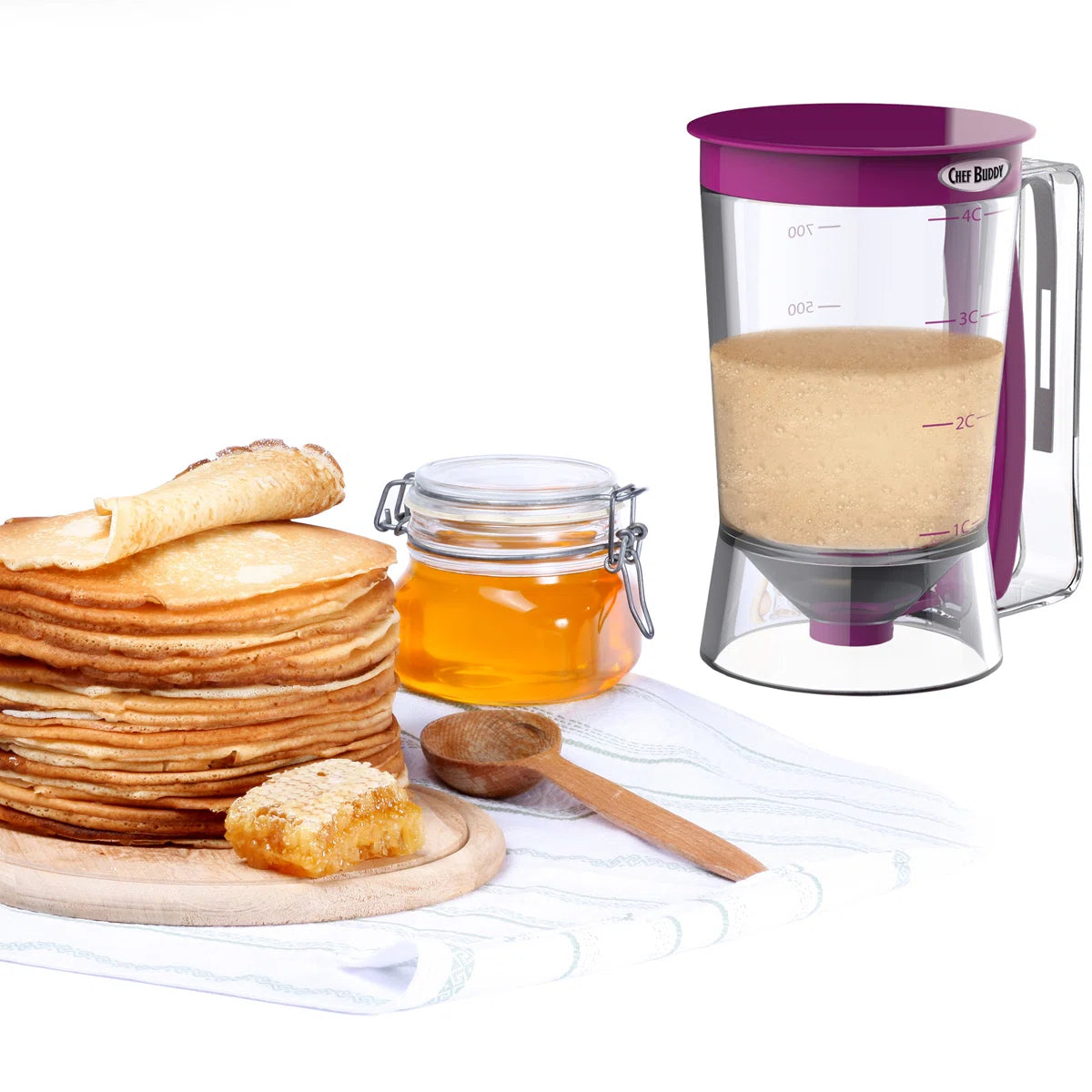 Squeeze Handle Batter Dispenser for Perfect Pancakes Waffles Cupcakes and Muffins