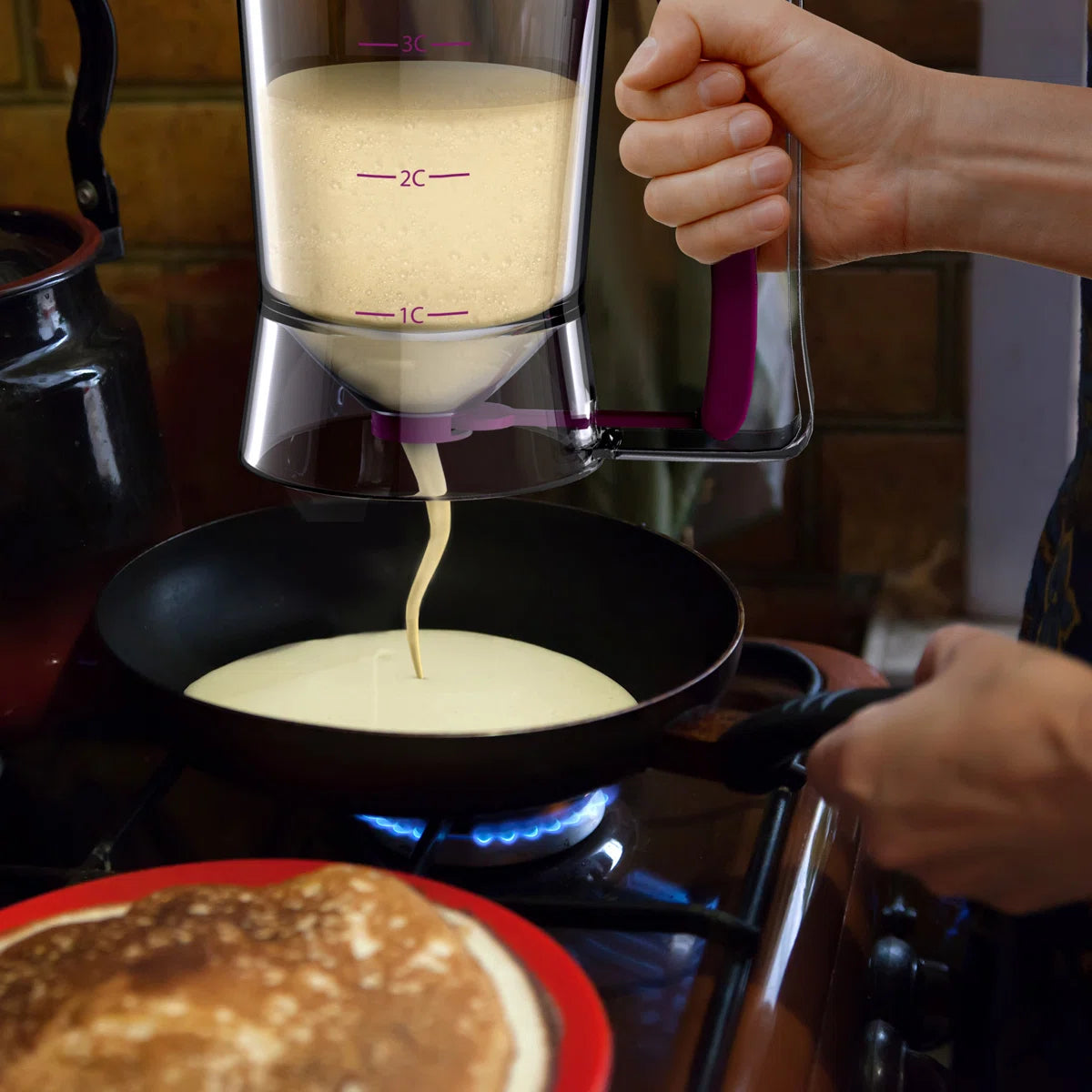 Squeeze Handle Batter Dispenser for Perfect Pancakes Waffles Cupcakes and Muffins