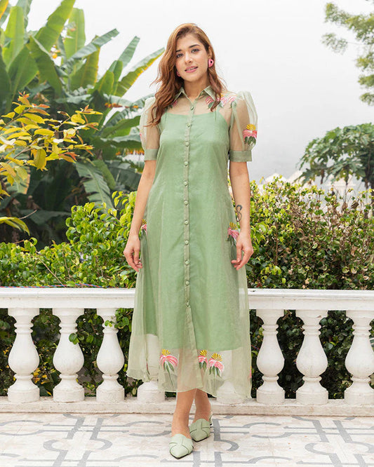Premium Women’s Pista Green Jacket Maxi Perfect for Evening and Daytime Outfits