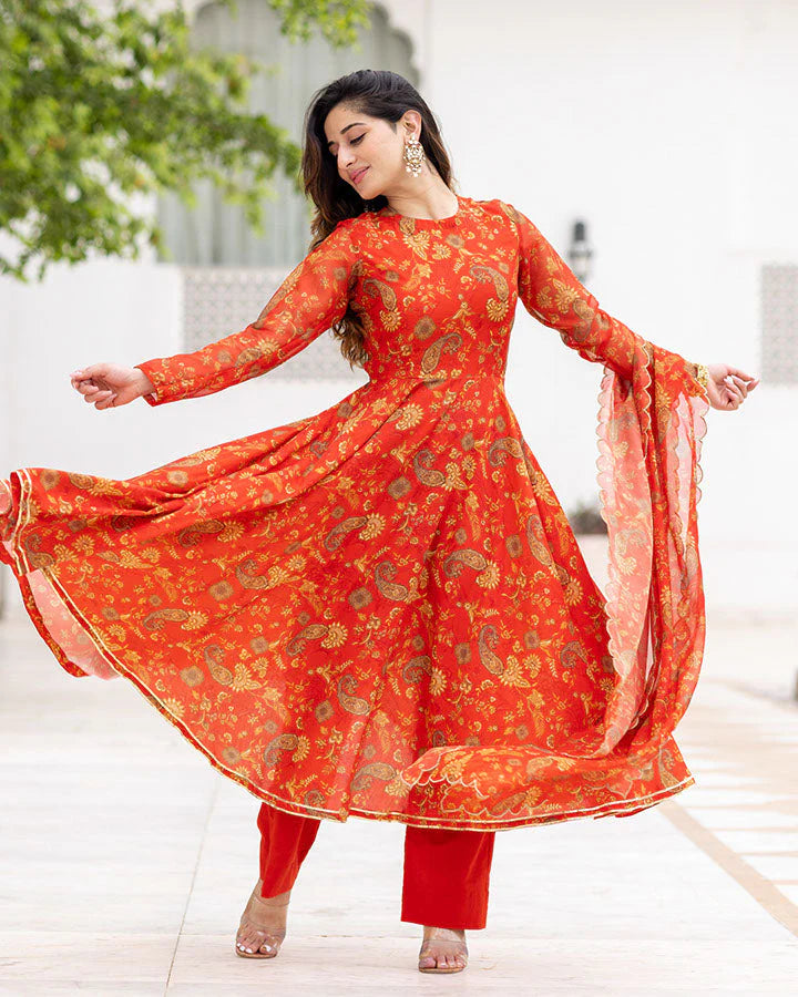 Contemporary Red Paisley Suit Set for Women with Stylish Design