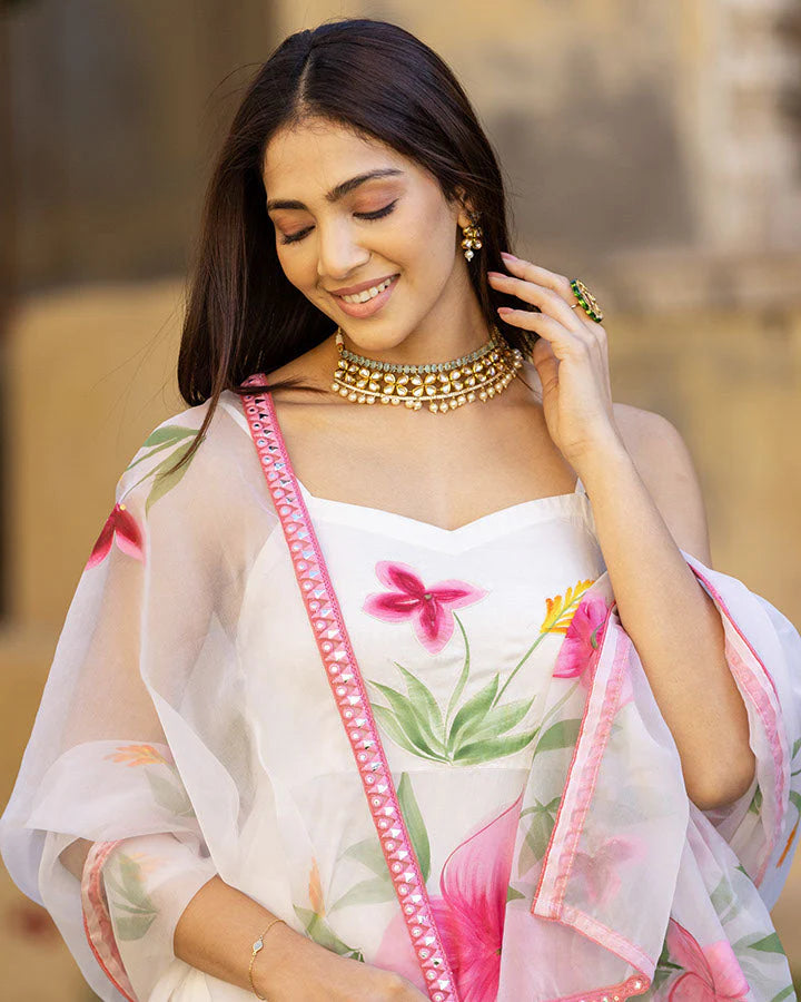 Party Wear Designer Nirvi Handpainted Suit Set with Dupatta