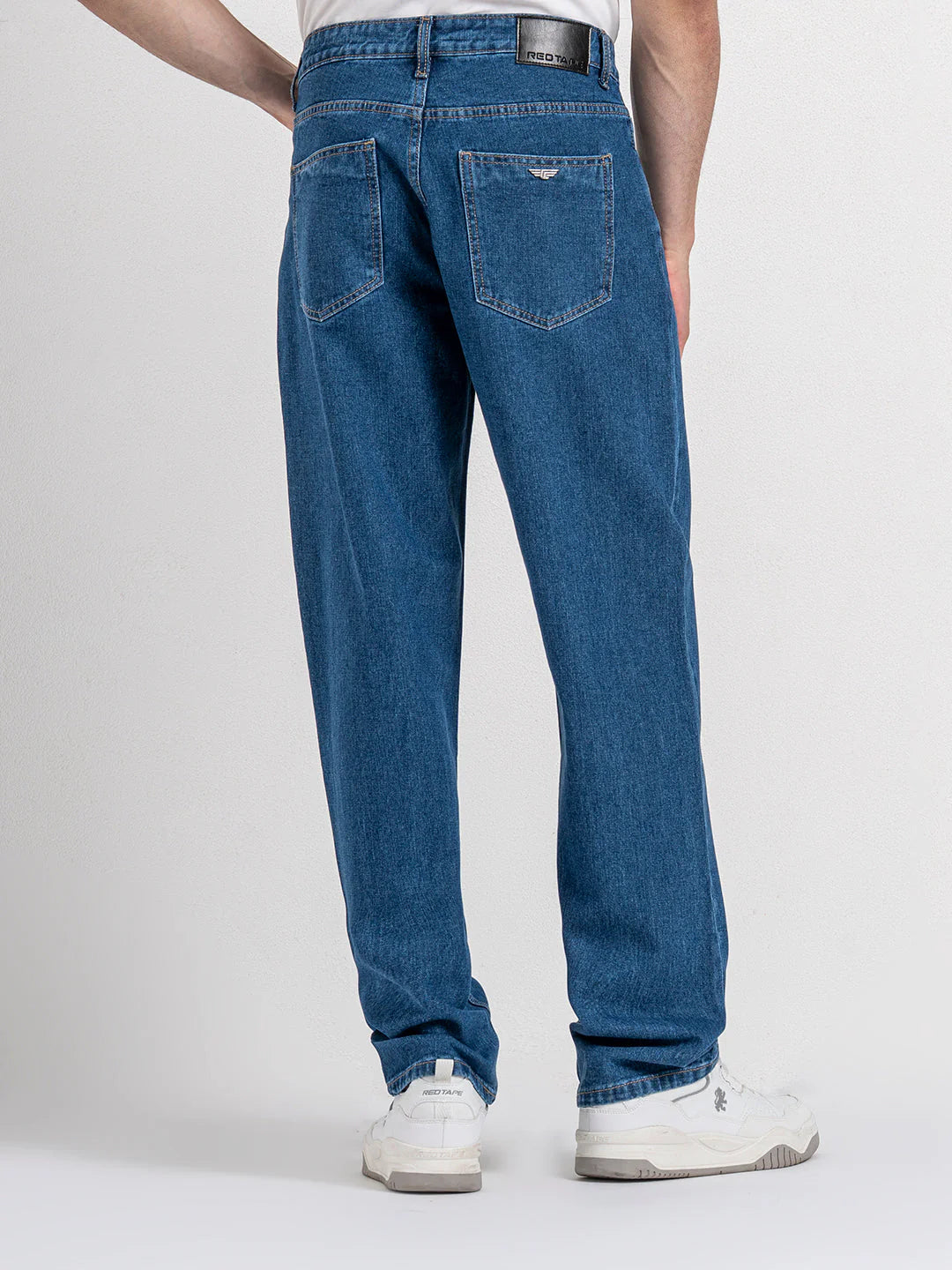 Relaxed Fit Baggy Mid Blue Jeans for Men with Comfortable Cotton Fabric