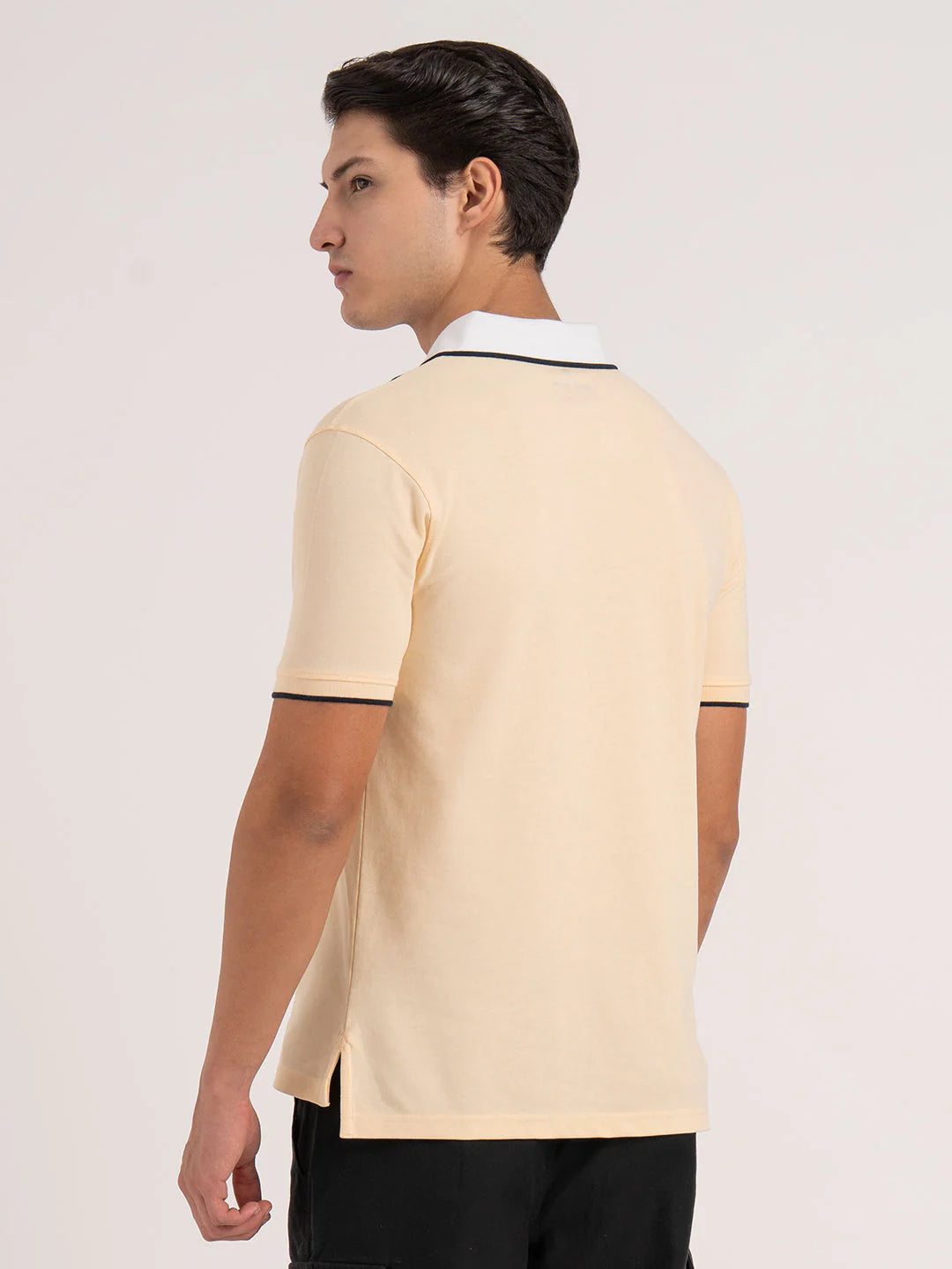 Trendsetting Men’s Polo T-Shirt in Light Yellow with Contemporary Color Block Design and Comfortable Fit