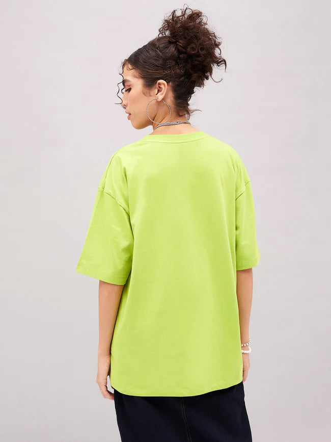 Oversized Graphic T-Shirt for Women Green Be Different Style