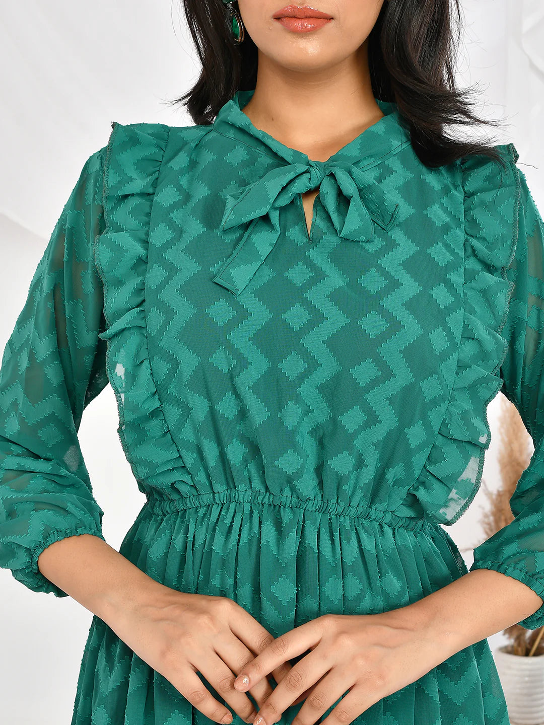 Modern Green Printed Party Wear Dress for Women Elegant Western Style Outfit