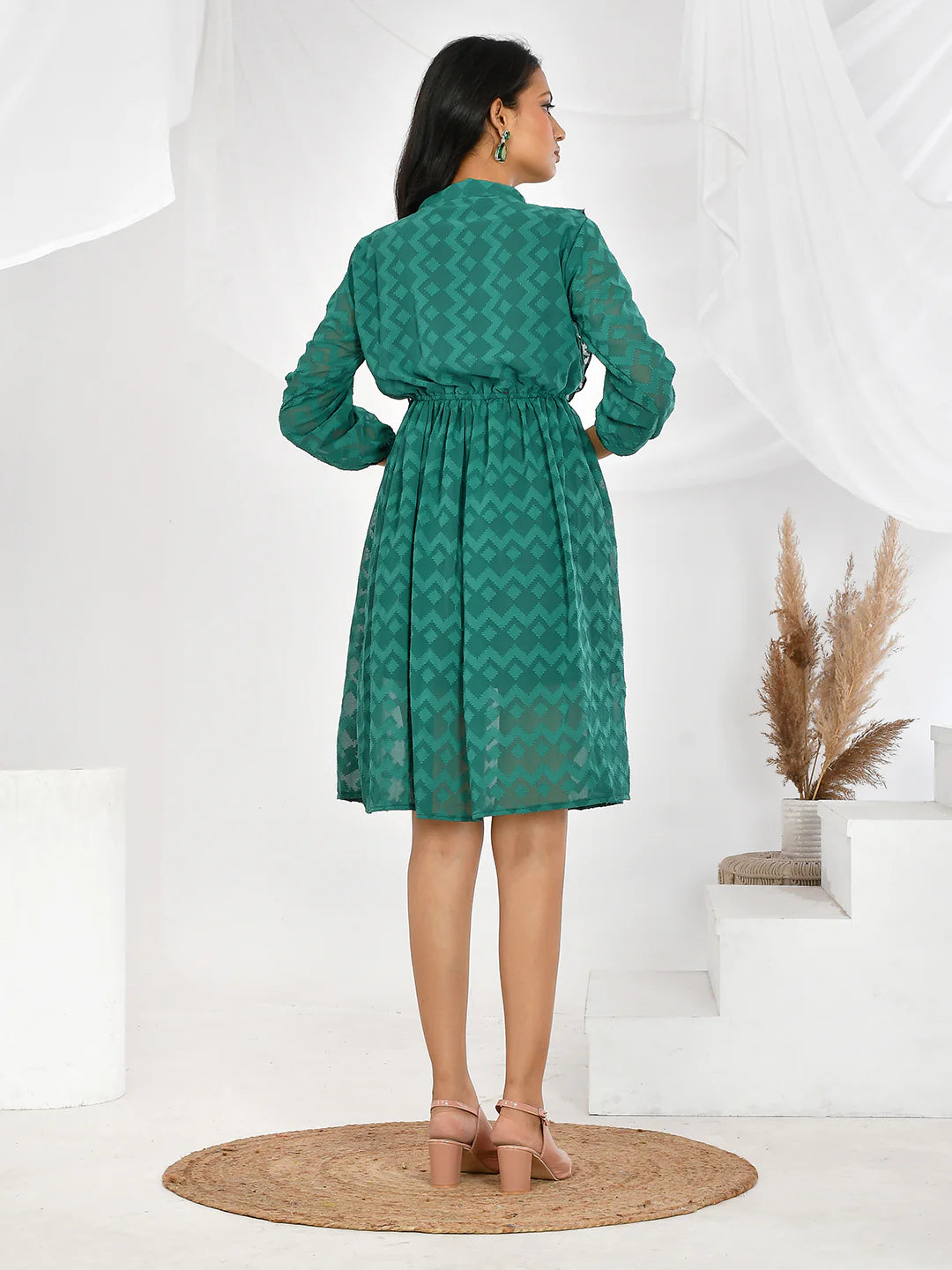 Modern Green Printed Party Wear Dress for Women Elegant Western Style Outfit