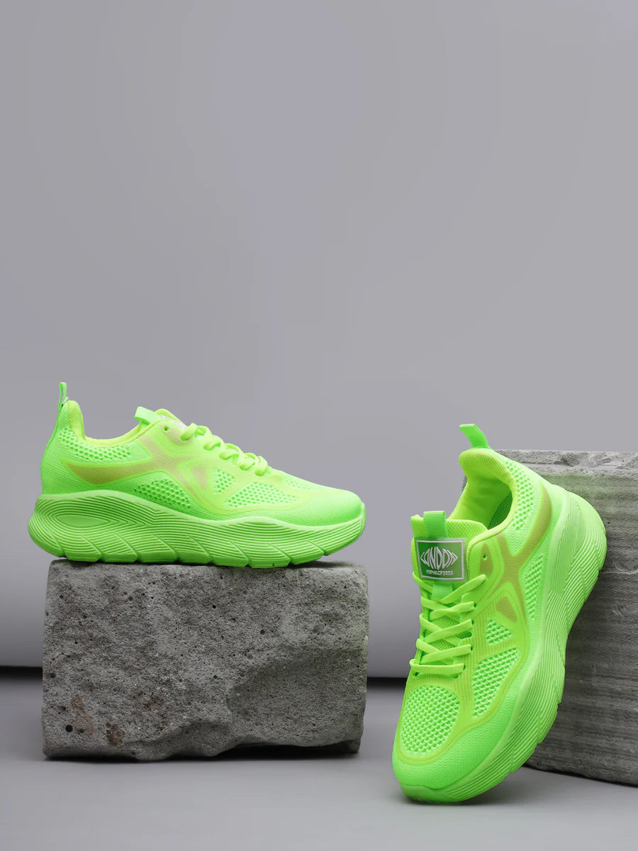 Breathable Lace-Up Sneakers in Neon Green Lightweight for Walking and Training