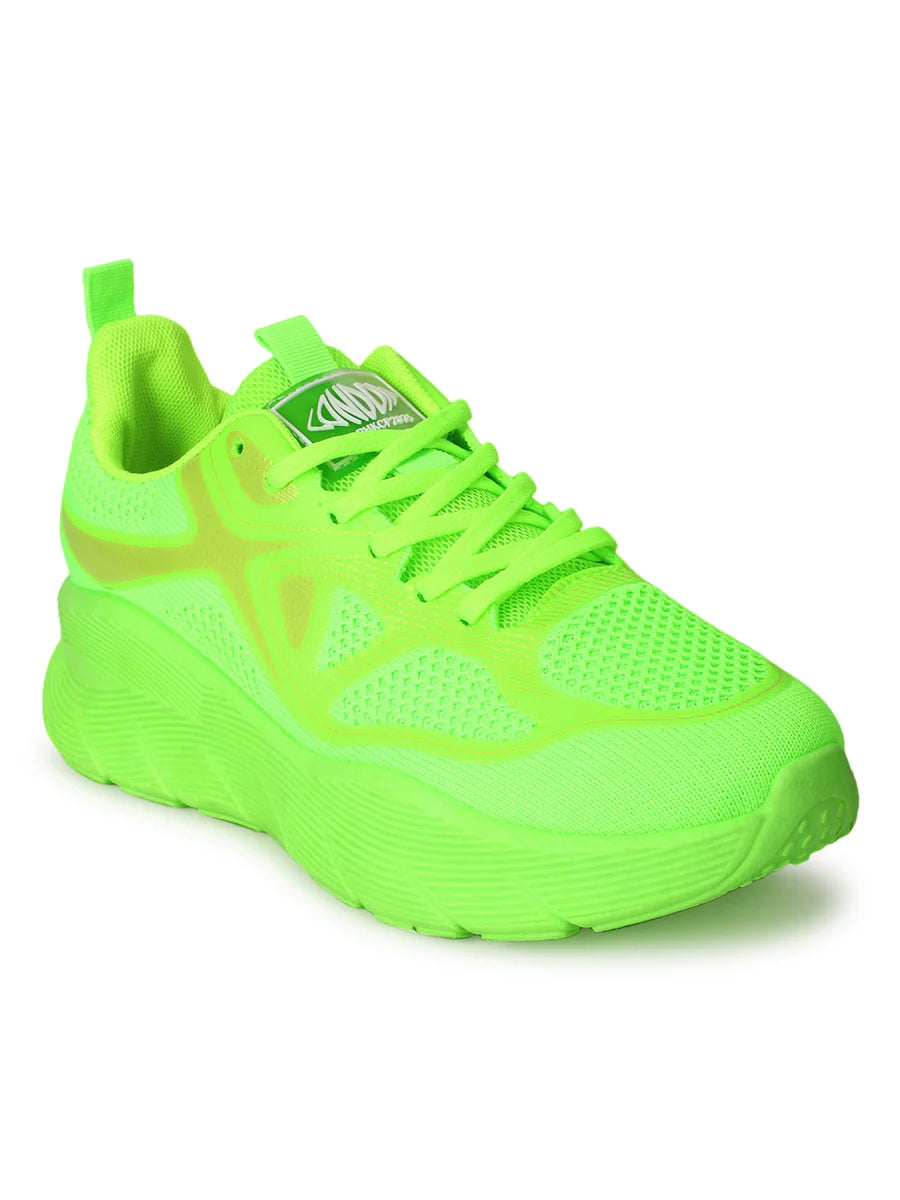 Breathable Lace-Up Sneakers in Neon Green Lightweight for Walking and Training