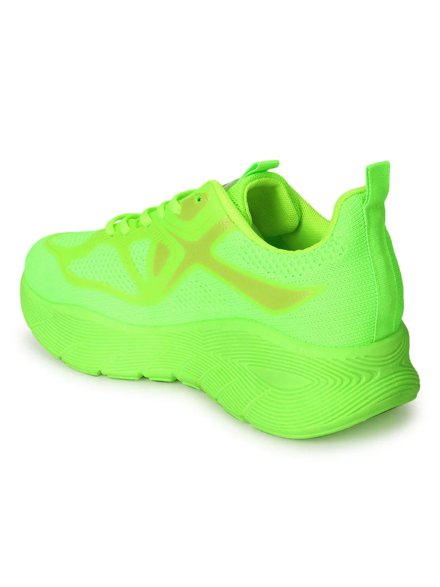 Breathable Lace-Up Sneakers in Neon Green Lightweight for Walking and Training