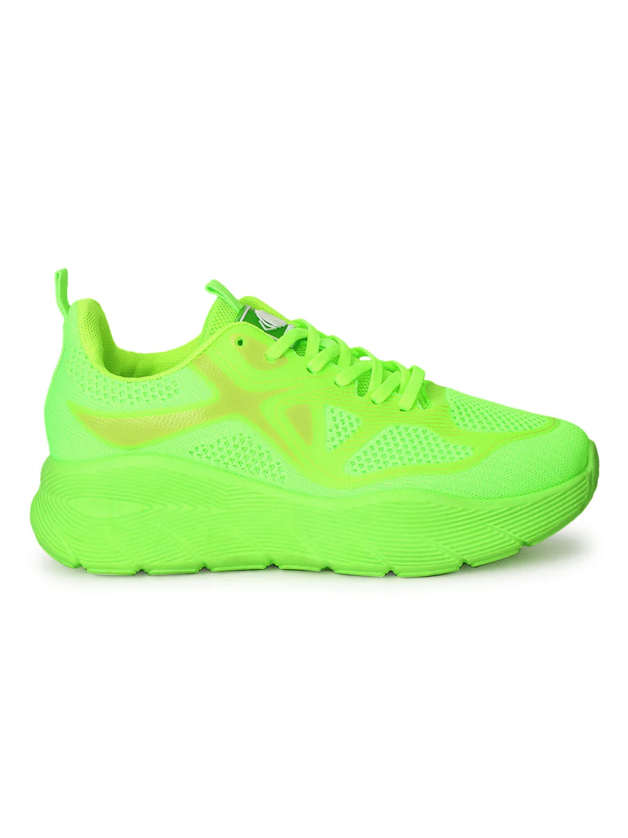 Breathable Lace-Up Sneakers in Neon Green Lightweight for Walking and Training