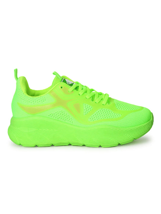 Breathable Lace-Up Sneakers in Neon Green Lightweight for Walking and Training