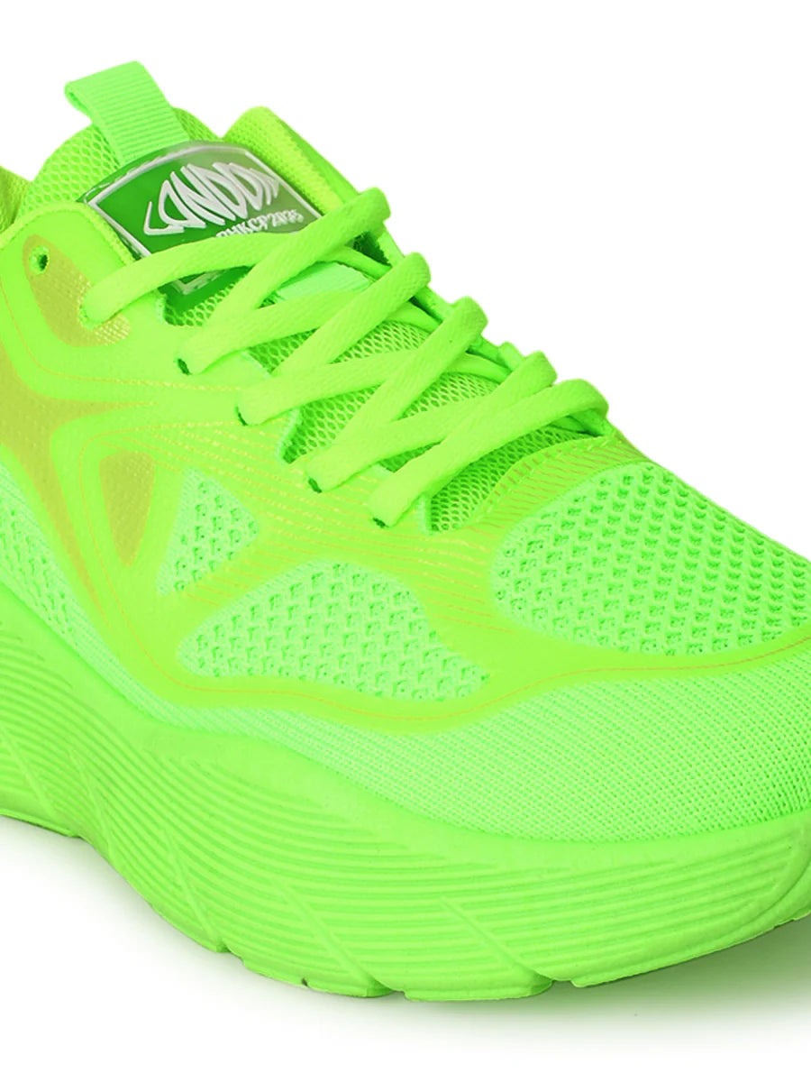 Breathable Lace-Up Sneakers in Neon Green Lightweight for Walking and Training
