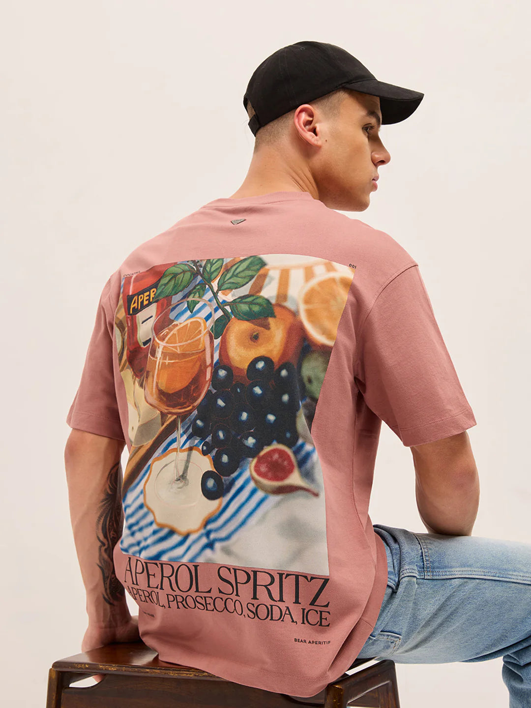 Oversized Peach T Shirt Mens Crew Neck Aperol Spritz Graphic