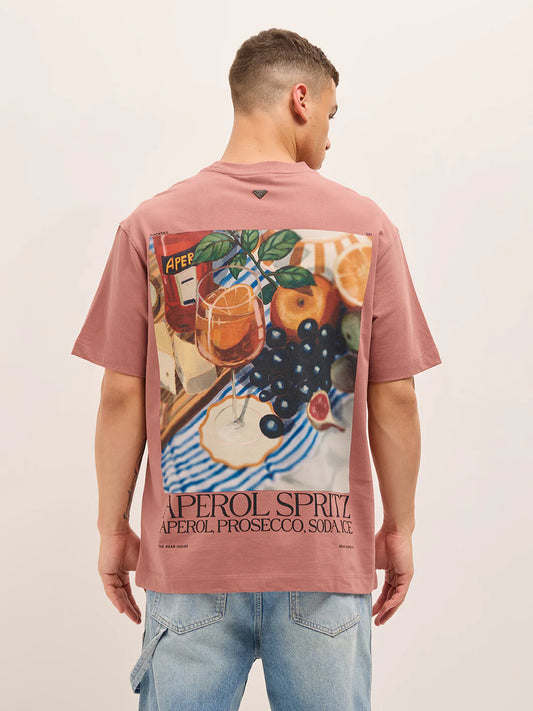 Oversized Peach T Shirt Mens Crew Neck Aperol Spritz Graphic