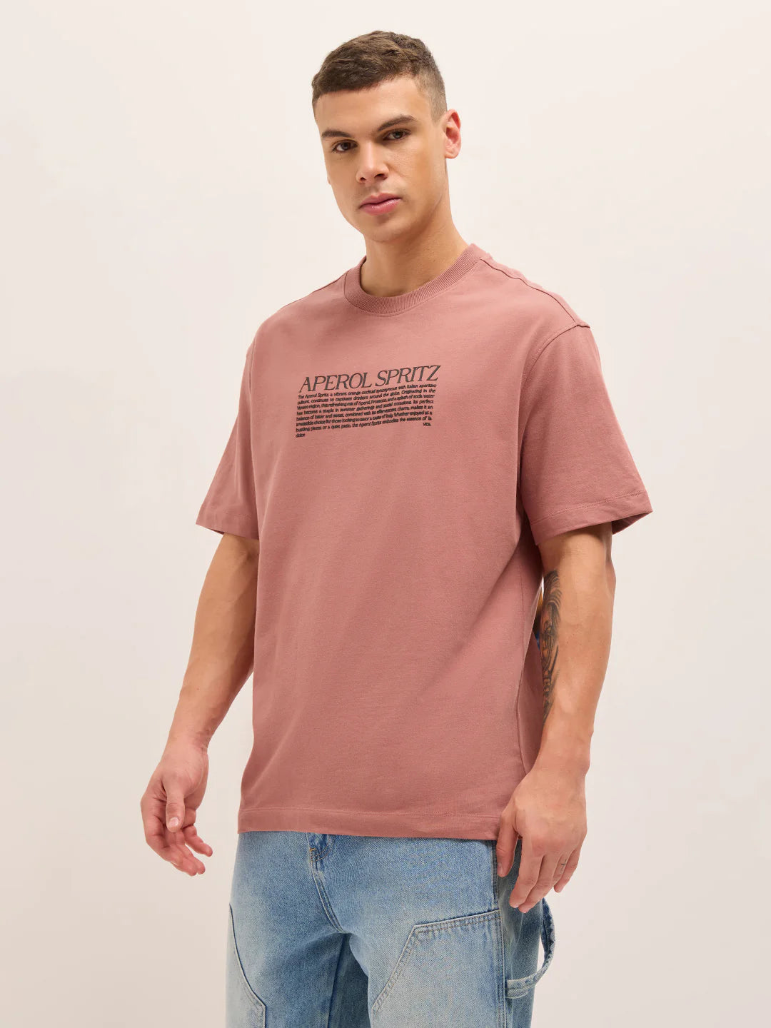 Oversized Peach T Shirt Mens Crew Neck Aperol Spritz Graphic