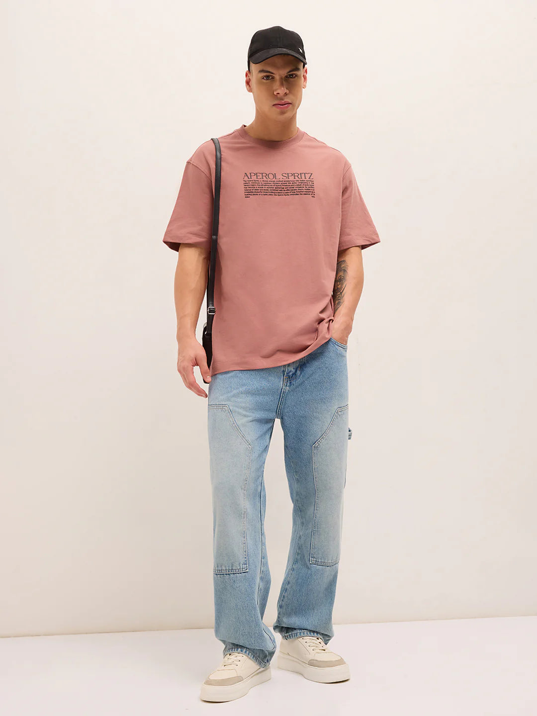 Oversized Peach T Shirt Mens Crew Neck Aperol Spritz Graphic
