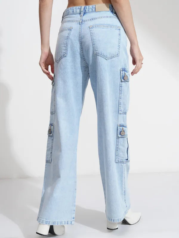 Comfortable Blue Dad Fit Jeans for Women with Relaxed Waist and Straight Leg