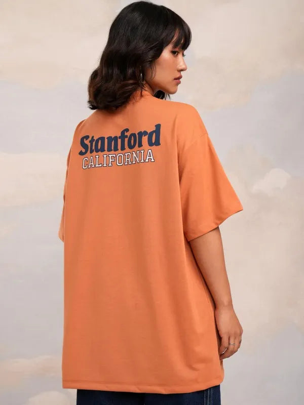 Trendy Orange Printed Oversized T-Shirt for Women Stylish and Casual Everyday Wear