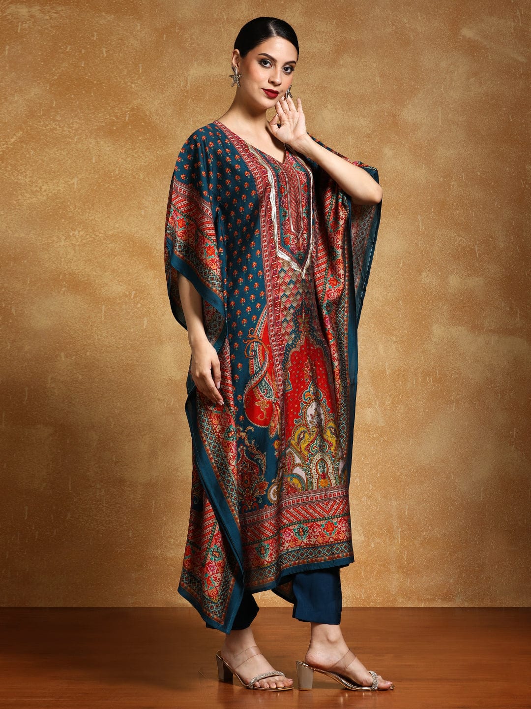 Graceful Zari and Sequin Detailed Ethnic Kaftan Trouser Set for Women