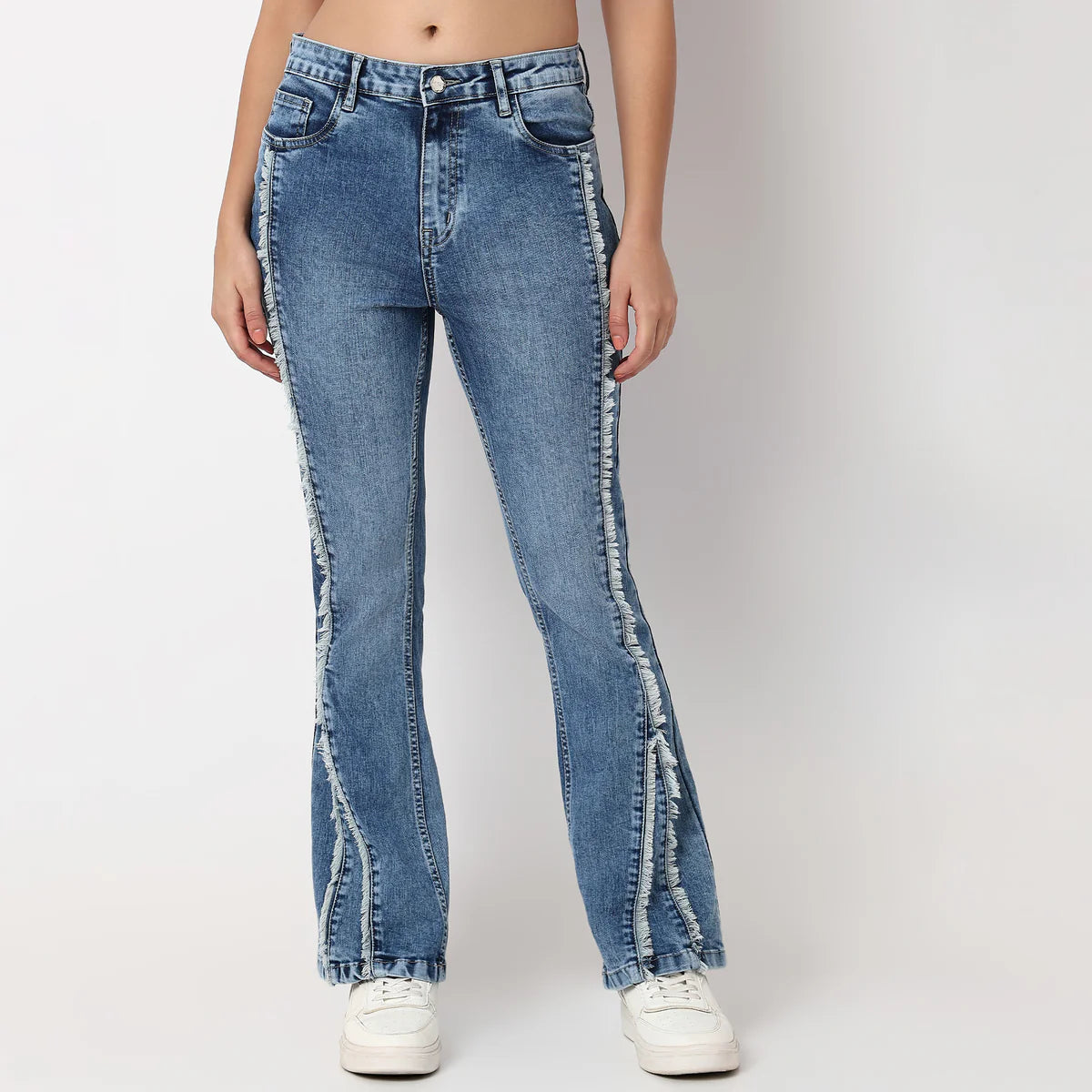 Slim Fit Frilled High-Waist Bootcut Jeans for Women with Trendy Look