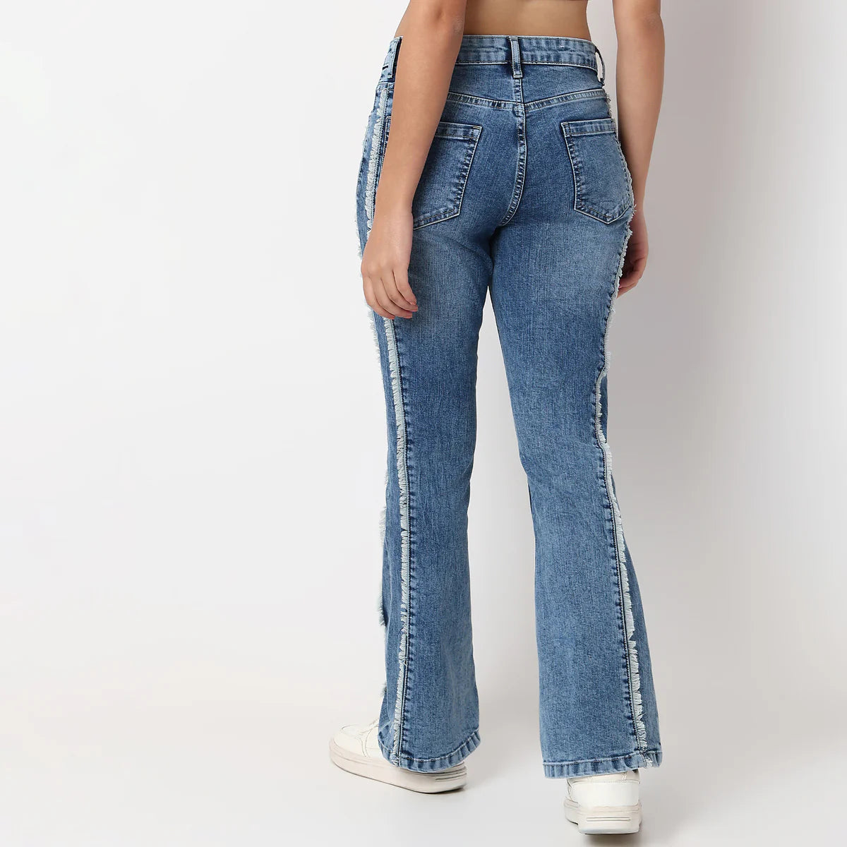 Slim Fit Frilled High-Waist Bootcut Jeans for Women with Trendy Look