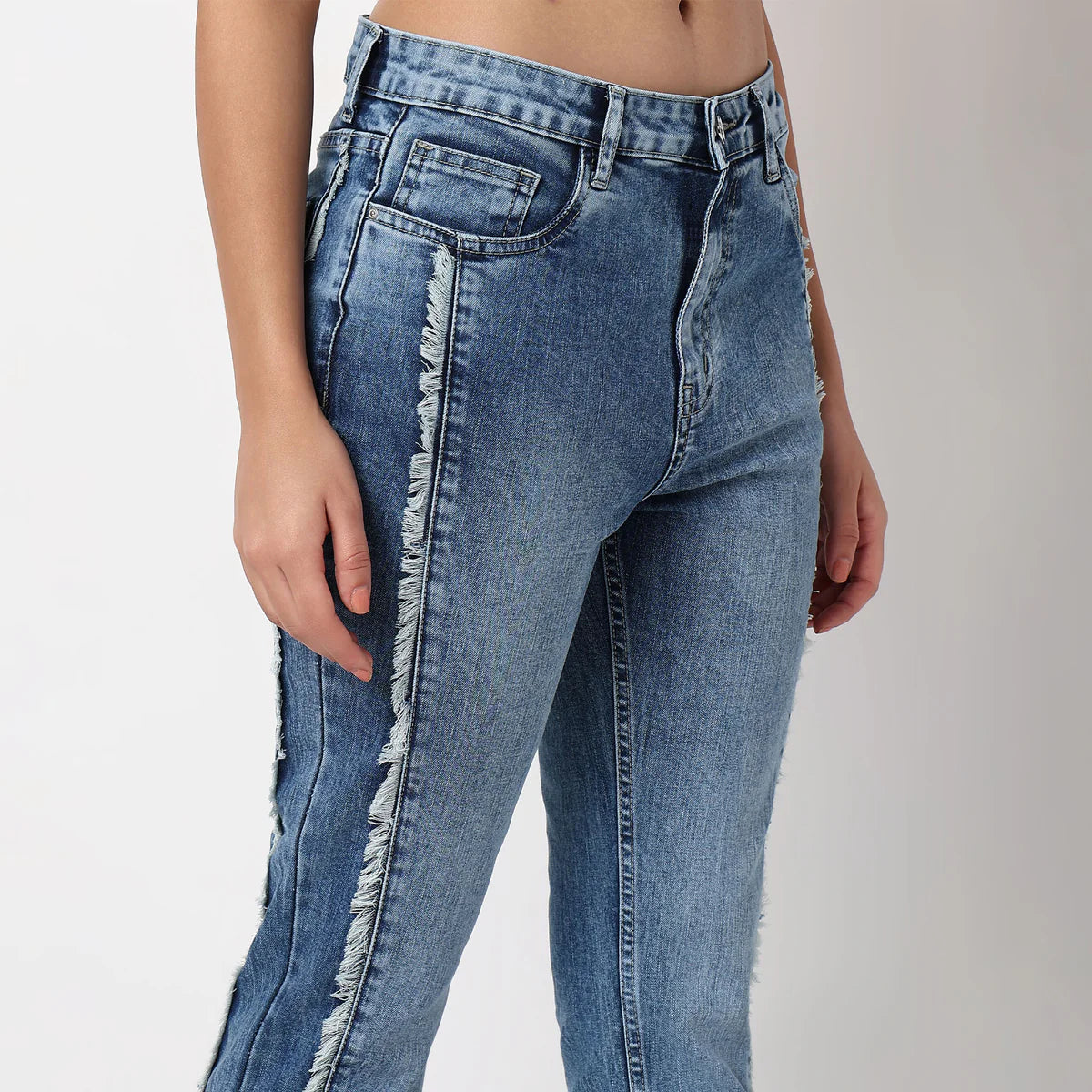 Slim Fit Frilled High-Waist Bootcut Jeans for Women with Trendy Look