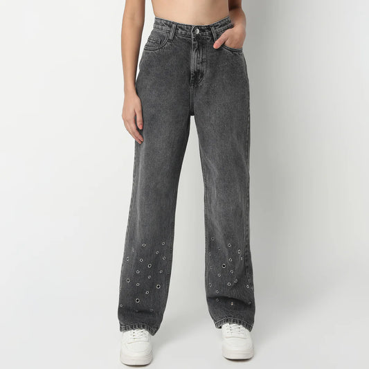 Relaxed Fit Full Length Straight Solid Jeans for Women with Comfortable Fabric