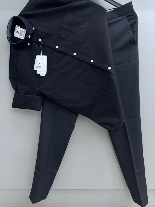 Office Ready Mens Black Oxford Shirt with Black Formal Pant