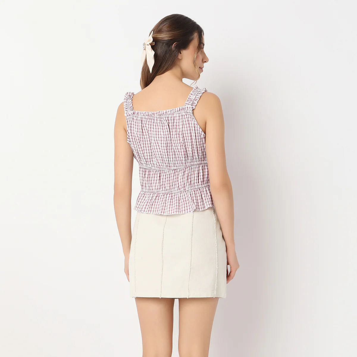 Contemporary Checkered Square Neck Sleeveless Top for Women’s Casual Fashion