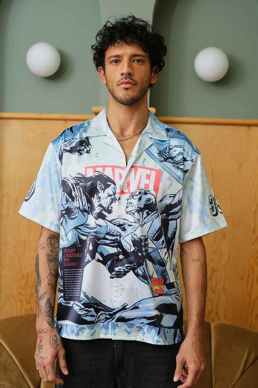 Relaxed Fit Oversized Shirt with Battle Stars Print Perfect for Brunch and Outings