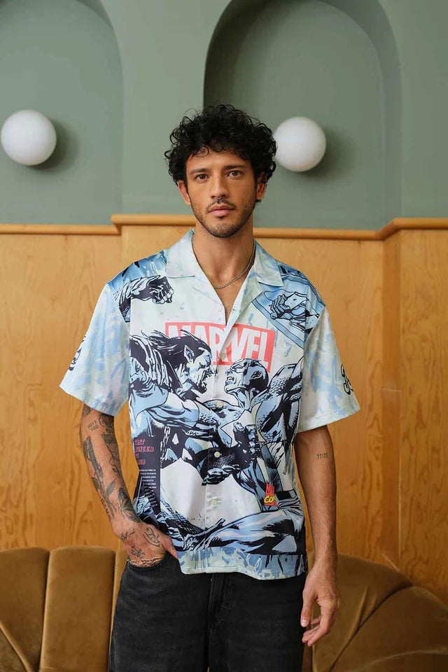 Relaxed Fit Oversized Shirt with Battle Stars Print Perfect for Brunch and Outings