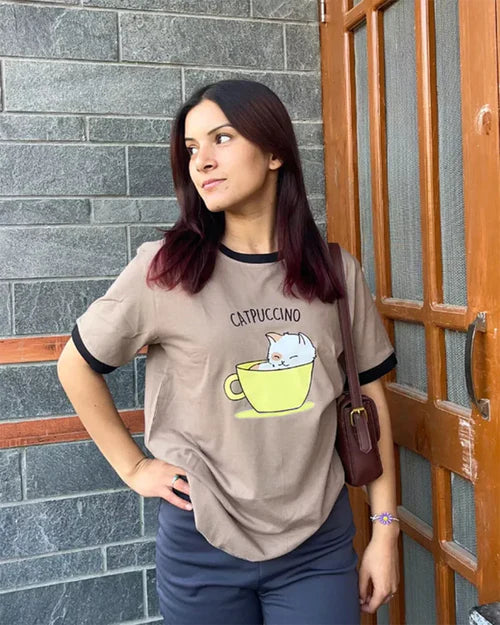 Relaxed Oversized Catpuccino Theme Casual T-Shirt