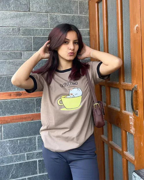 Relaxed Oversized Catpuccino Theme Casual T-Shirt