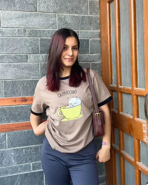 Relaxed Oversized Catpuccino Theme Casual T-Shirt