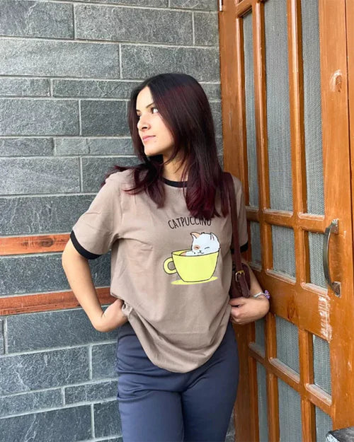 Relaxed Oversized Catpuccino Theme Casual T-Shirt