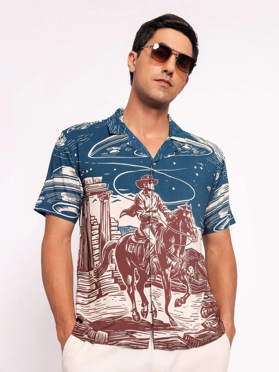 Soft and Comfortable Men’s Shirt with Eye-Catching Cosmic Cowboy Design