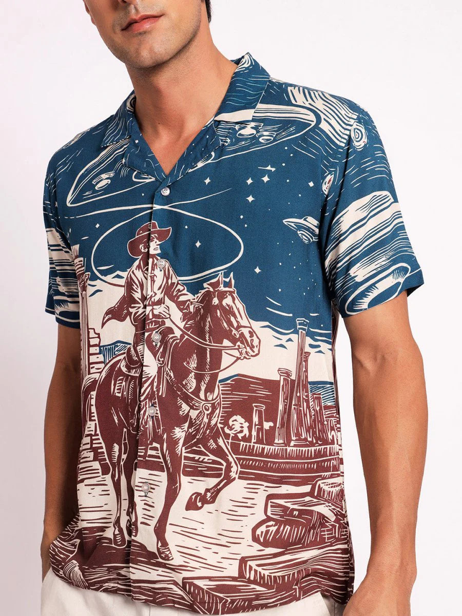 Soft and Comfortable Men’s Shirt with Eye-Catching Cosmic Cowboy Design