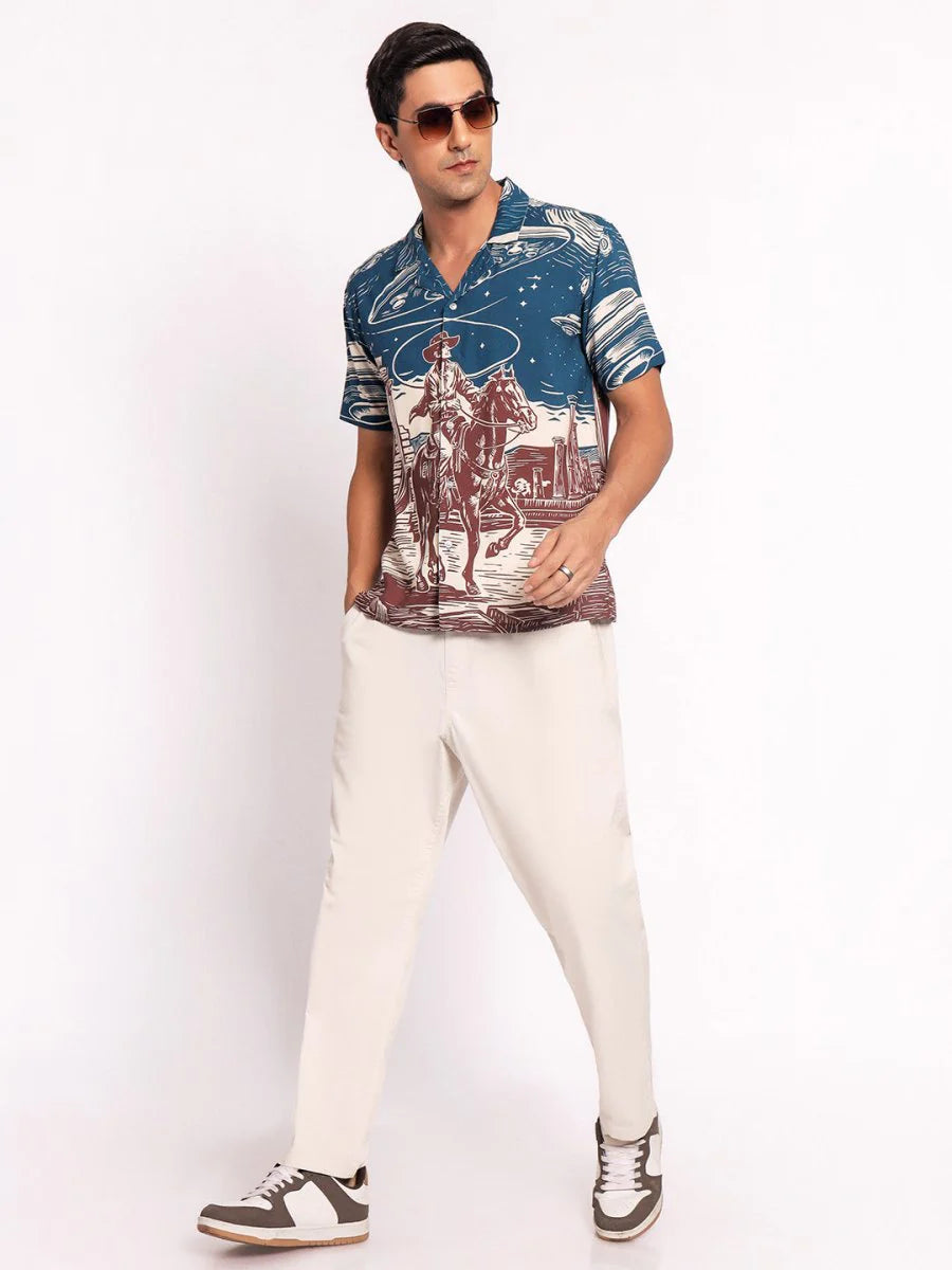 Soft and Comfortable Men’s Shirt with Eye-Catching Cosmic Cowboy Design