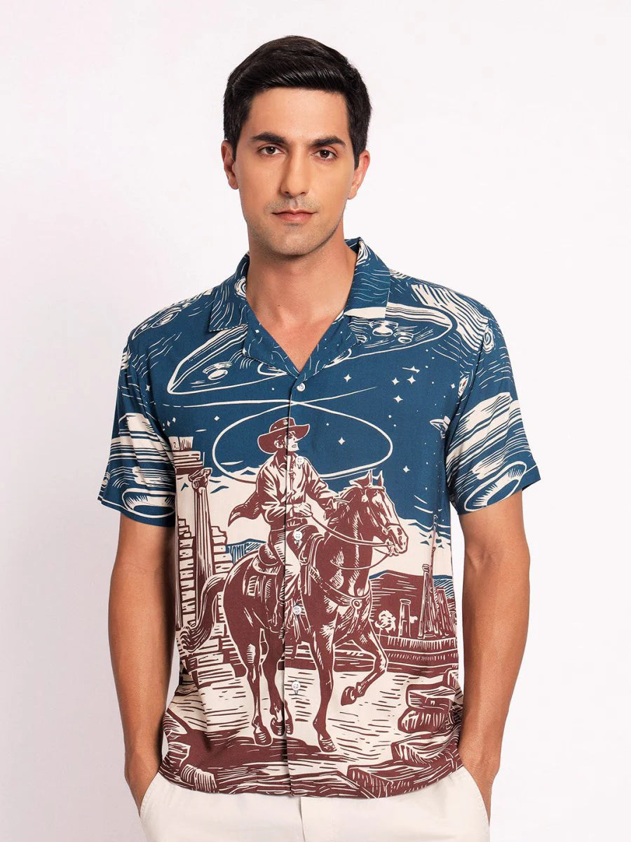Soft and Comfortable Men’s Shirt with Eye-Catching Cosmic Cowboy Design
